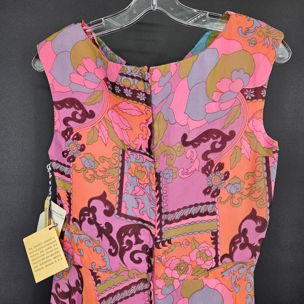 Vintage Elinor Gay Dress Womens 10 Pink Multi Cowl Neck Maxi Rayon 70s NEW Old - Picture 10 of 16